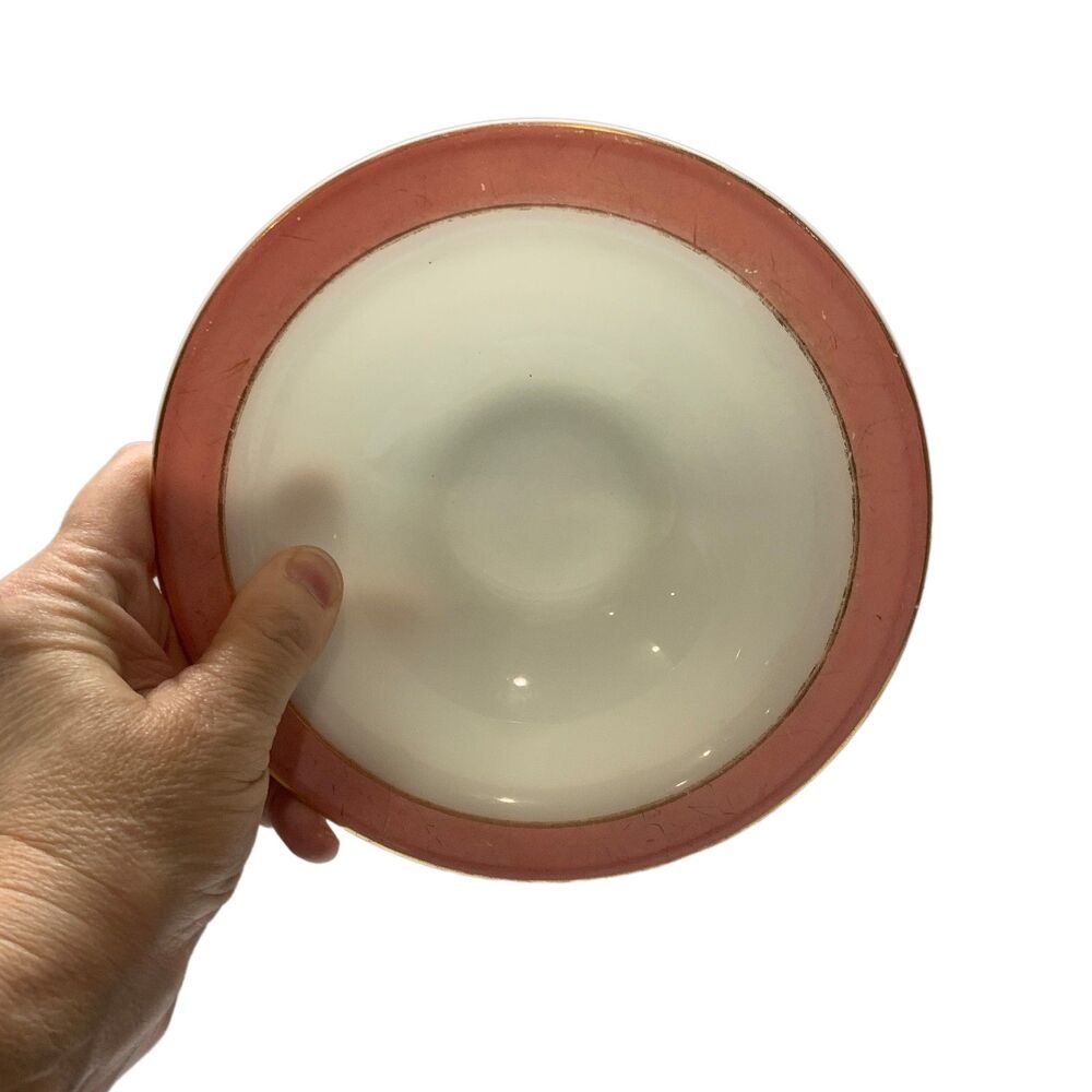 Vintage Pyrex Flamingo Pink Rim Milk Glass Bowls Set of 4 White Retro Kitchen - Picture 4 of 11
